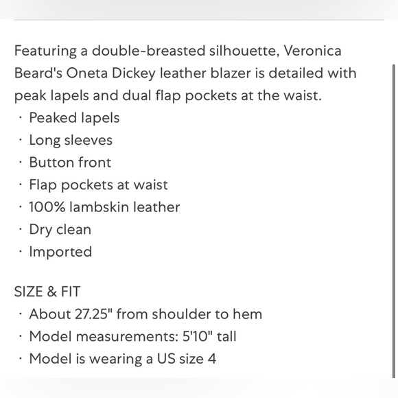 Veronica Beard Oneta Dickey Double Breasted
100% Leather Blazer. - Picture 7 of 7